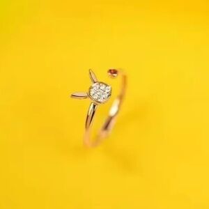 585 Rose Gold Over Sterling Silver Pokemon Pikachu Wrap Around Ruby Open Ring